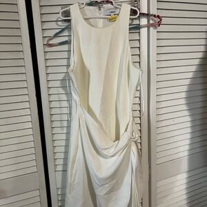Likely Women's White Sleeveless Draped Midi Dress